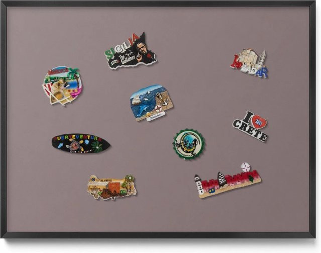 Tulup Magnettafel Wanddekoration Hellbraun B: 80 cm, H: 60 cm mit schwarzem Rahmen für Reisemagnete - Bild 1
