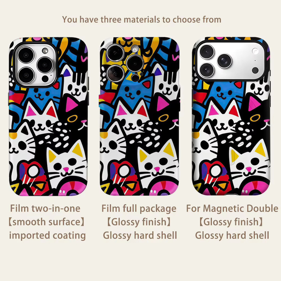 Magnetische Tough Case Handyhülle Pop Art Cat Parade für iPhone 17 16 15 14 Pro Max Plus, Mehrschichtig, Multicolour - Bild 2
