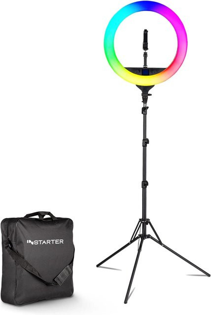 Instarter LED Ringlicht mit Stativ, RGB Videoleuchte 60W, schwenkbar und Multicolour, Schwarz - Bild 1