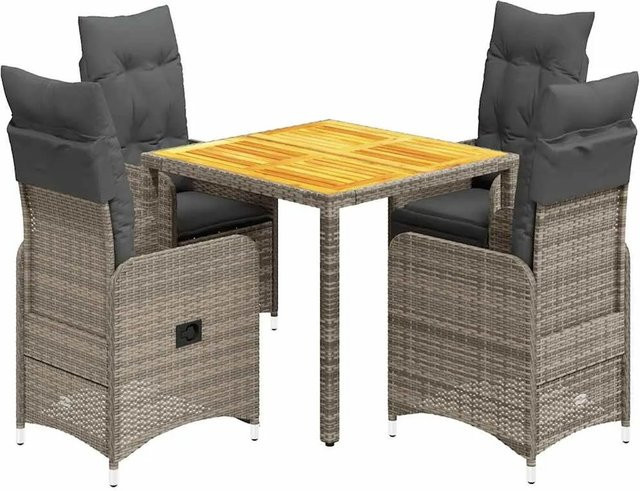 vidaXL 5-teiliges Garten-Bistro-Set aus Poly-Rattan und Akazienholz in Grau mit Kissen - Bild 1