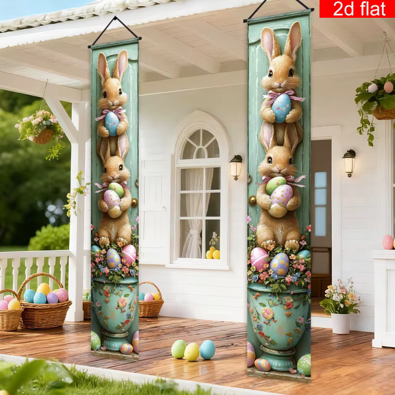 VIKAMA Osterhase-Türhänger mit Eiern, 2D-Flach-Türvorhang-Set in Multicolour zur Osterdekoration - Bild 4