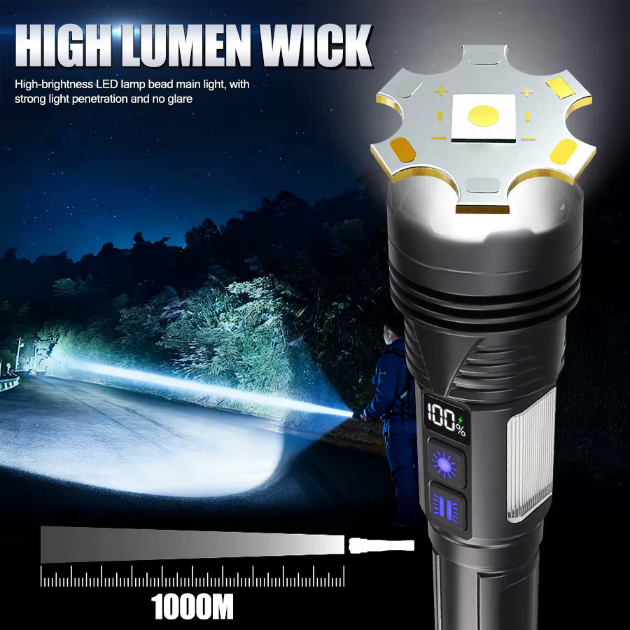 Heinast LED-Handtaschenlampe aus Aluminium in Schwarz, USB-aufladbare taktische Zoom-Taschenlampe mit Magnet und 11 Modi - Bild 2