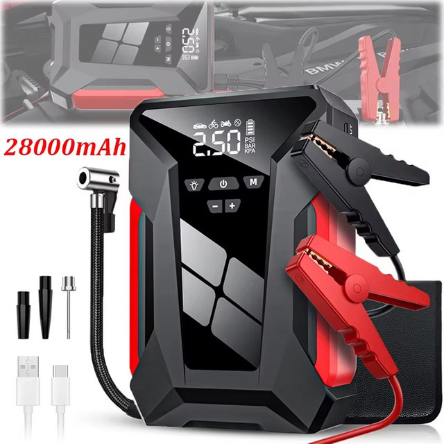 TKKEACE Multifunktionale Powerbank mit 28000 mAh als Auto Starthilfe und 150PSI Luftpumpe inklusive Tasche - Bild 1