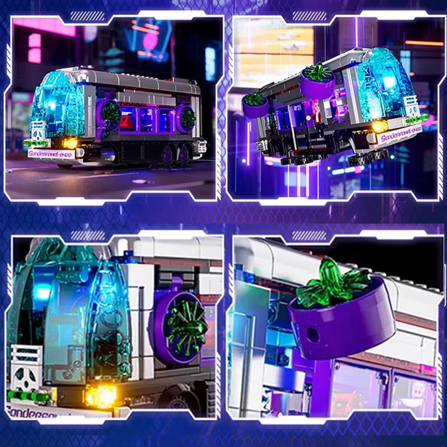 barweer Cyberpunk Zukunftsbus, Klemmbausteine, mit 2 Figuren, LED-Bausteine - Bild 3