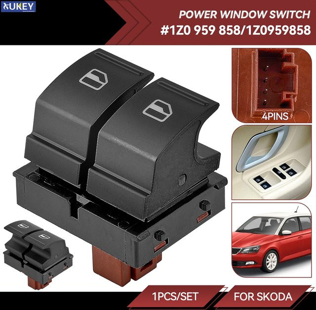Elektronischer Fensterheber Hauptschalter in Schwarz für Skoda Octavia, Fabia 2, Yeti und Roomster von 2006 bis 2014 - Bild 1