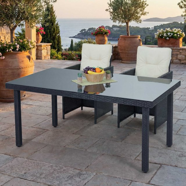 MCW Poly-Rattan Gartentisch Chieti mit Glasplatte, anthrazit, B/T/H: 160 x 90 x 74 cm - Bild 1