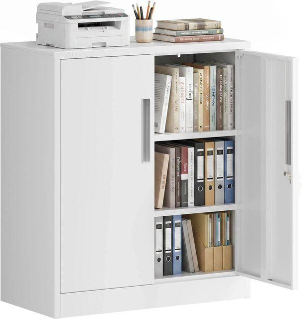 Wiltec Aktenschrank aus Metall in Weiß mit abschließbaren Türen und verstellbaren Regalböden, B/T/H: 80 x 40 x 92 cm - Bild 1