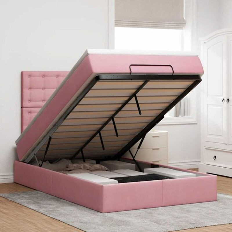 vidaxl Ottoman Polsterbett mit Matratze aus Samt in Rosa, B/T/H: 200 x 120 x 128 cm - Bild 1