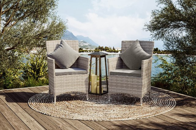 OUTFLEXX 2er Set Sessel aus Polyrattan und Aluminium in Beige mit UV-beständigen und abnehmbaren Polsterauflagen, B/T/H: 60 x 60 x 86 cm - Bild 1