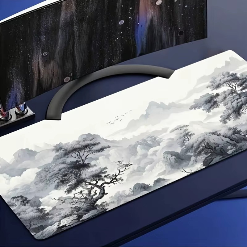 Extra großes Mauspad mit Tuschemalerei-Design in Multicolour, rutschfeste Gummiunterseite und waschbare Oberfläche für PC, Büro und eSports - Bild 2
