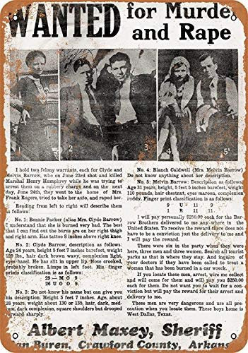 Fsdva Metallschild Bonnie und Clyde Wanted Poster Retro-Wanddekoration B: 20 cm, H: 20 cm, T: 1 cm - Bild 1