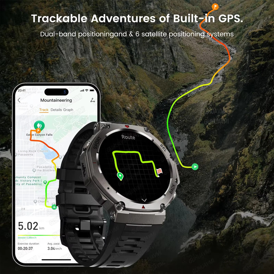 KAVSUMI Smartwatch, GPS, 5 ATM, Silikon, Schwarz, Herren - Bild 3