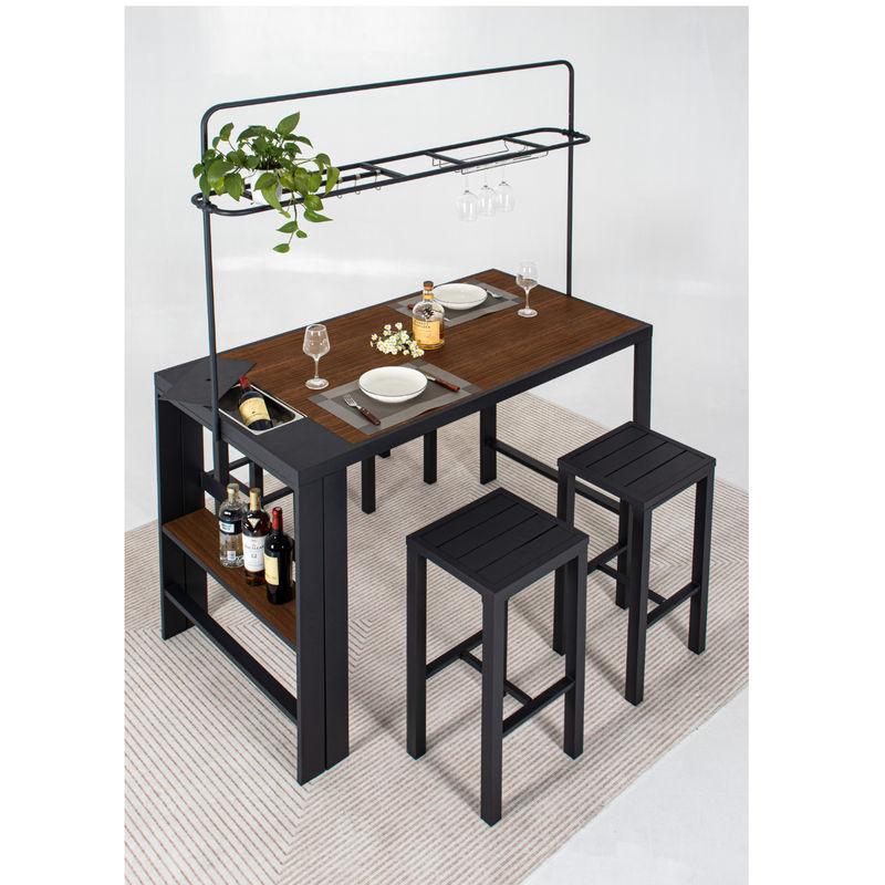 LECO Bar-Sitzgruppe Elsa aus Aluminium mit Silikatplatten in Anthrazit und Grau, B/T/H: 157 x 80 x 209 cm - Bild 4