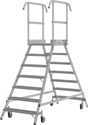Krause Podestleiter fahrbar aus Aluminium, 2x7 Stufen, Silber, Plattform Breite: 60 cm, Tiefe: 72 cm, Geländer Höhe: 100 cm - Bild 1