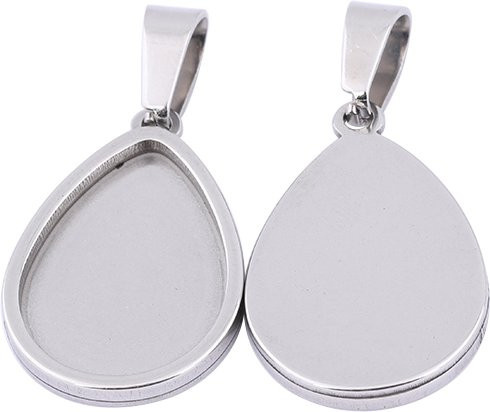 Anhänger-Einstellungen Teardrop Cabochon Basis, Edelstahl, 13x18mm, 5 Stück - Bild 1