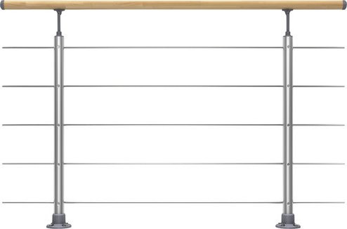 Dolle Geländersystem Prova mit Buche-Handlauf zur Bodenmontage, silberfarben, H: 100 cm, L: 150 cm - Bild 1
