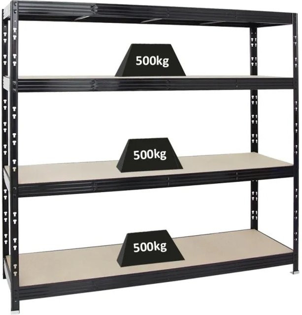 PROREGAL Rhino Profi Schwerlastregal Schwarz mit 4 verstellbaren Spanplatten-Ebenen, H x B x T: 180 x 200 x 60 cm - Bild 1