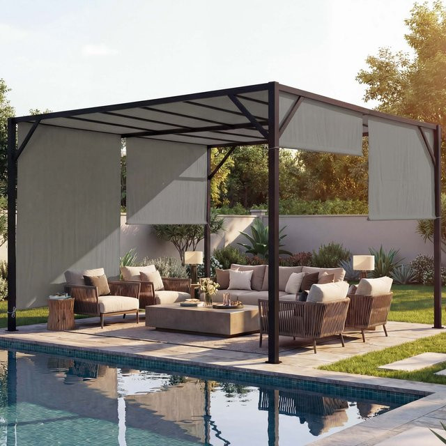 MCW Pergola Beja Garten Pavillon Terrassenüberdachung mit Schiebedach aus Stahl in Taupe, B x T: 400 x 300 cm - Bild 1