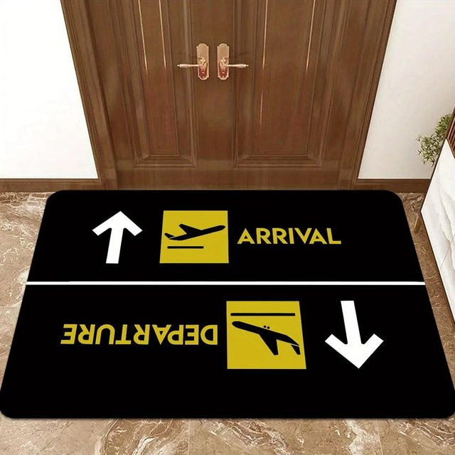 Rutschfeste Fußmatte mit Flugzeug-Design von Lodestar aus weichem Kristall-Samt, Schwarz-Gelb, B/B: 30 x 50 cm - Bild 1