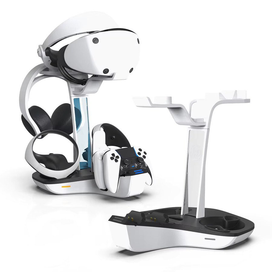 VODOOL Gamepad-Ladestation mit LED-Anzeige und Aufbewahrungshalterung für Helm und Kopfhörer, passend für PS5 und PS VR2, Farbe: Weiß - Bild 3