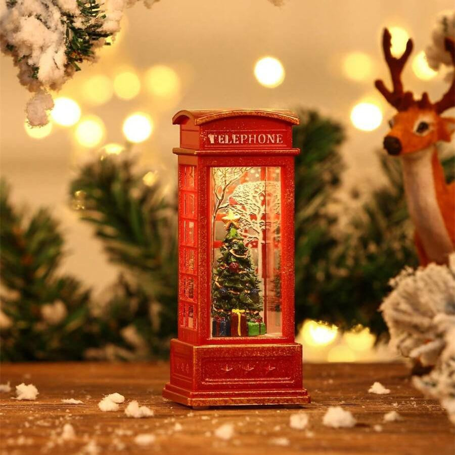Leuchtende Weihnachtsdekoration von Yiran Furniture in Rot mit Telefonzelle, Baum, Schneemann und Weihnachtsmann-Figur als Tischdekoration für Party und Zuhause - Bild 3