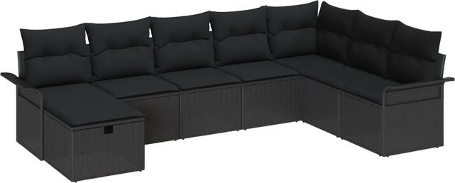 vidaXL Garten-Sofa-Set aus Poly-Rattan in Schwarz, 8-teiliges L-Shape Lounge-Set mit Kissen und Stauraumfunktion - Bild 1