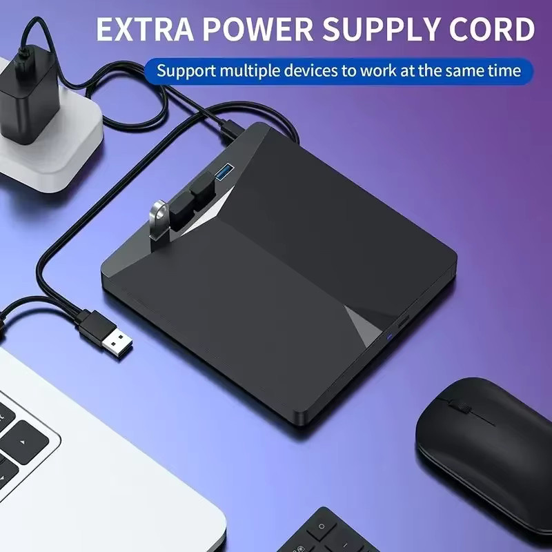 GGBEE 7-in-1 Externes DVD-RW-CD-Laufwerk mit USB-C und USB 3.0, Tragbares Optisches Laufwerk für Laptop und PC, Schwarz - Bild 3