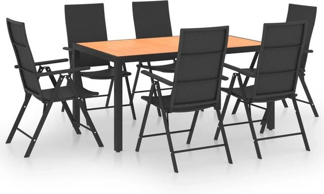 vidaXL 7-tlg Garten-Essgruppe aus WPC, PE-Rattan und Aluminium in Schwarz und Braun - Bild 1