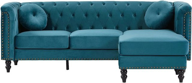 Vente-unique Sofa Turner in Blaugrün, L-Form aus Samt, Breite: 222 cm - Bild 1