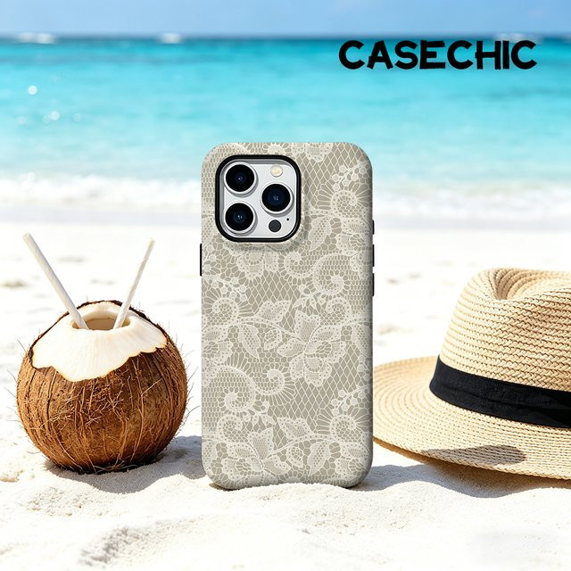 CaseChic MagSafe Schutzhülle für iPhone 17 16 15 14 Plus Pro Max Matte Bumper Stoßfeste Vintage Spitzenhülle in Weiß - Bild 1