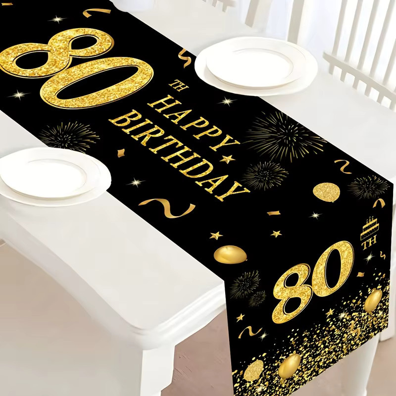 VIKAMA Tischflagge zum 80. Geburtstag in Schwarz-Gold als Party-Dekoration für dein Geburtstagsbankett - Bild 3