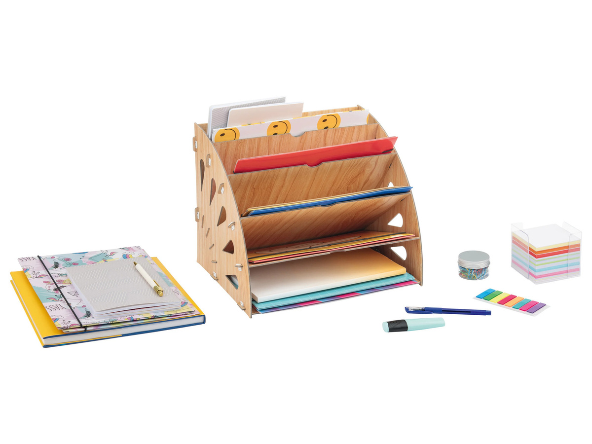 CRELANDO Schreibtisch Organizer Büroregal aus Holz in Braun mit mehreren Fächern - Bild 2