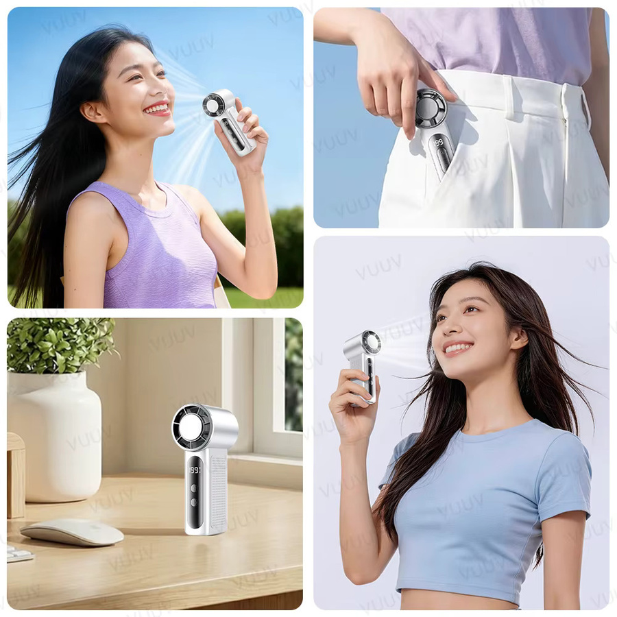 VUUV Tragbarer Mini-Ventilator in Grau mit 2000 mAh Akku, wiederaufladbar, 5 Geschwindigkeitsstufen und LED-Digitalanzeige - Bild 6