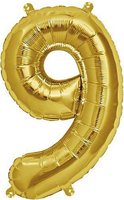 Rico Design Folienballon Zahl 9 in Gold, Höhe: 36 cm - Bild 1