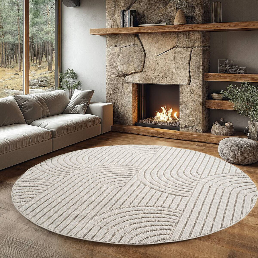Ayyildiz Kurzflorteppich Helix rund in Creme, Durchmesser: 160 cm - Bild 2