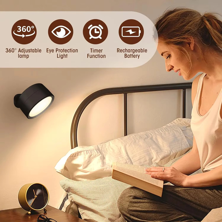 XIWANGFIRE Magnetische LED-Wandleuchte in Schwarz, dimmbar mit Fernbedienung und Touch-Funktion, 360 Grad rotierbare Bildleuchte und Nachtlampe mit wiederaufladbarem Akku - Bild 3