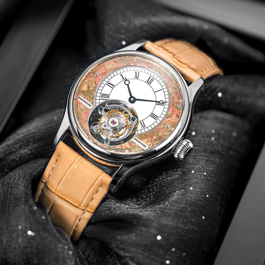 Merkur Armbanduhr, Automatik, Edelstahl, Saphirglas, Leder, Herren - Bild 3