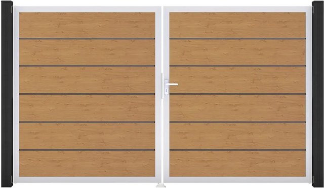 GroJa Tor Basicline Premium 2-flügelig Asteiche Natur EV1 B: 306 cm, H: 180 cm, DIN Rechts - Bild 1