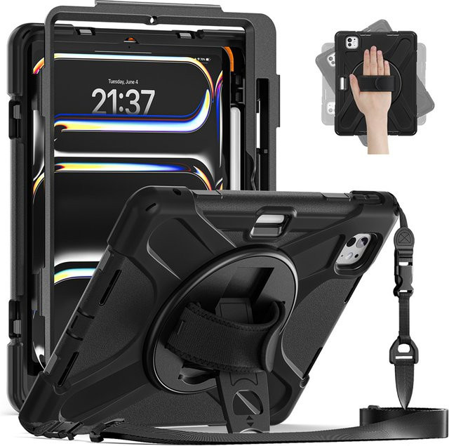 Stoßfeste Schutzhülle für iPad Pro 11 12,9 13 M2 M4 2024 und iPad Air 13 11 2025 mit Schultergurt von Greliana in Blau oder Schwarz - Bild 1