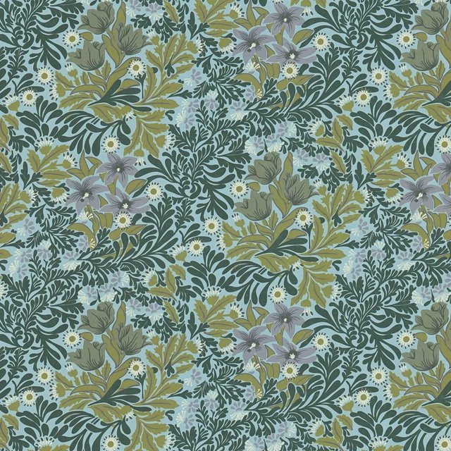 PROFHOME 390572-GU Blumen Tapete Floral Matt in Grün Türkis Weiß und Oliv-Grün, Vlies-Tapete mit botanischem Muster, Breite: 0,53 m, Länge: 10,05 m - Bild 1