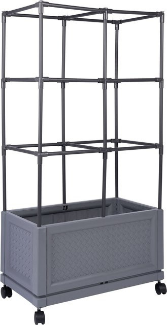 Genialo XXL-Pflanzturm mit Rollen und Rankhilfe aus Holz in Grau, B/T/H: 60,0 x 30,0 x 112,0 cm - Bild 1