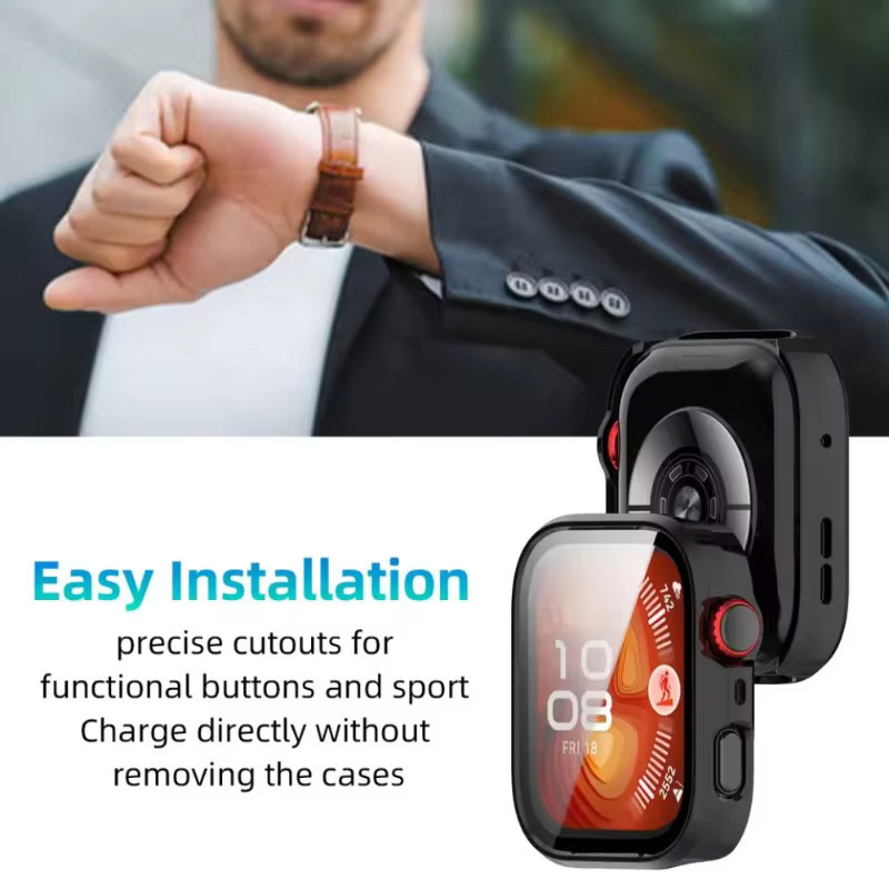 Huawei Uhrenarmband und Hülle Silikon, Schwarz, Huawei Watch Fit 4, Watch Fit 4 Pro, Watch Fit 3 - Bild 2
