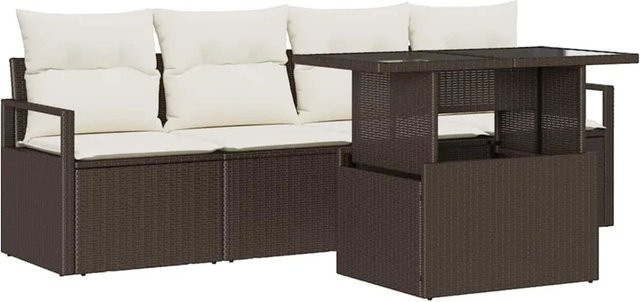 vidaXL Garten-Sofa-Set aus braunem Poly-Rattan mit 5 Teilen, Polsterung und integriertem Stauraum für Kissen - Bild 1