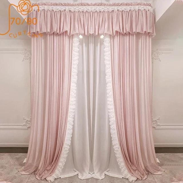 JESSANS Vorhang mit rosa Spitzen und Perlen im Prinzessinnen-Stil für Schlafzimmer und Wohnzimmer - Bild 1