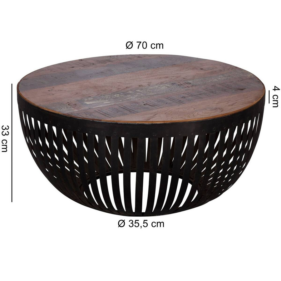 Couchtisch Wohnling Industrial Design aus Mango Holz und Metall in Braun und Schwarz, B/H/T: 70 x 33 x 70 cm - Bild 3