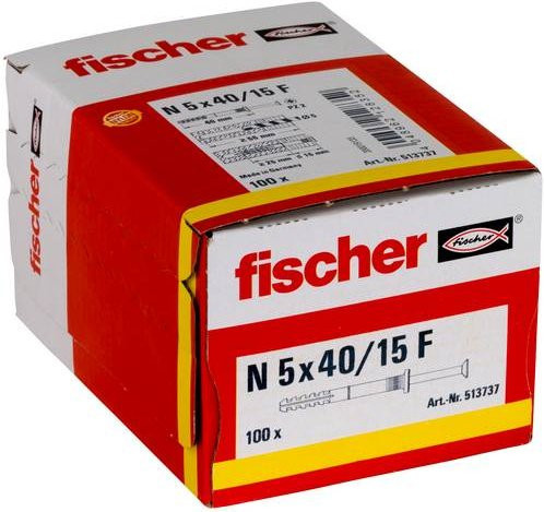 Fischer Nageldübel aus Nylon und Stahl, verzinkt, 100 Stück, Länge: 40 mm, Durchmesser: 5 mm - Bild 1