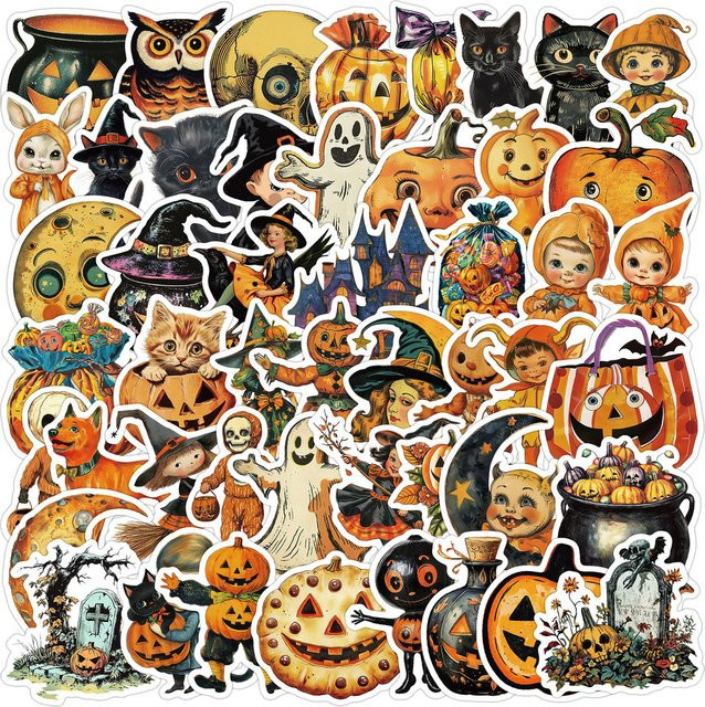 50 Stück Halloween-Graffiti-Aufkleber im nordischen Stil, wasserfeste Dekoration für Wasserbecher, Telefon und Skateboard, Mehrfarbig - Bild 1