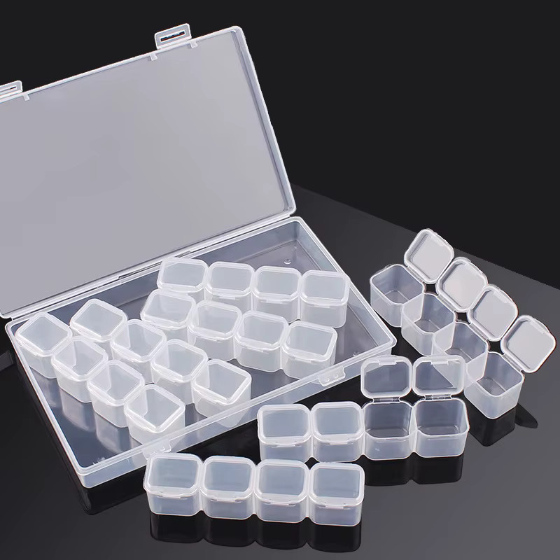 Transparente Kunststoff-Aufbewahrungsbox mit 28 oder 56 Fächern als Schmuck-Organizer und Werkzeugbox für Diamant-Malerei sowie Perlen und Strasssteine - Bild 2