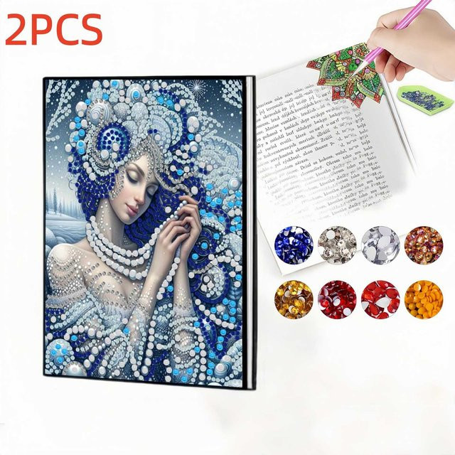 2er Set Diamond-Painting-Notizbuch mit Lesezeichen aus PU-Leder in Multicolour mit Cartoon-Charakteren und Hardcover - Bild 1