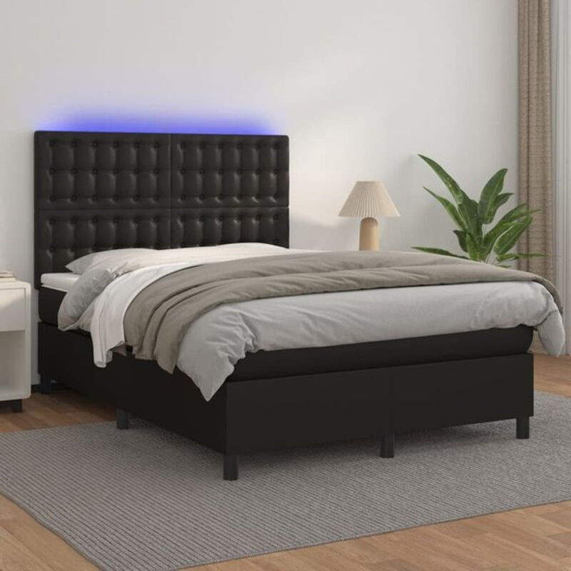 Vidaxl Boxspringbett mit Matratze aus Kunstleder in Schwarz, B/T/H: 140 x 200 x 118 cm - Bild 1